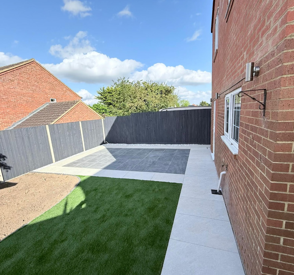 Garden transformation with patio, paths and fresh turf